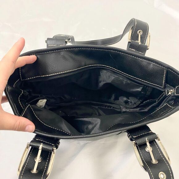 American Vintage Early 2000's Faux Leather Chunky Slouchy Black Shoulder Bag - Picture 4 of 5